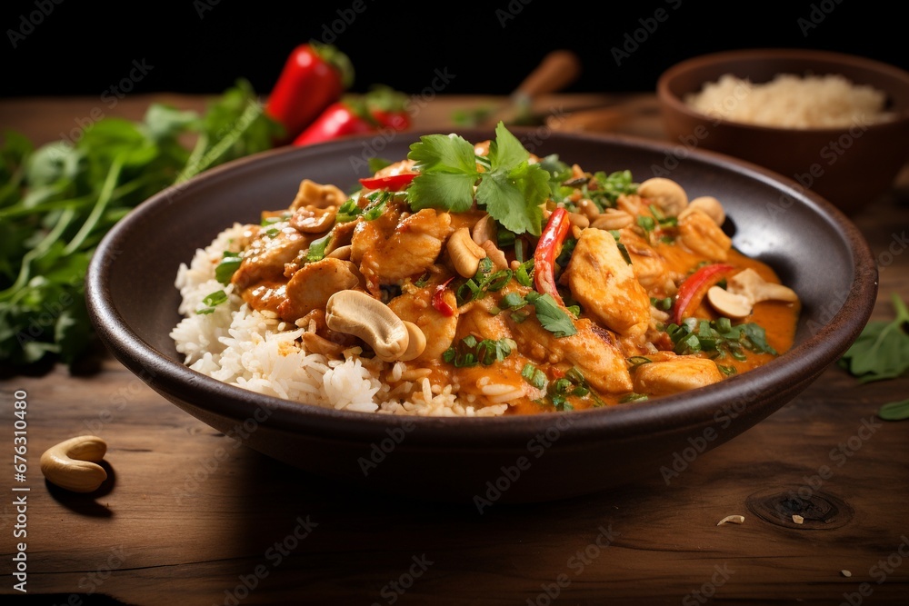 Thai Harmony: Chicken and Cashew Red Curry with Rice and Herbs Thai Harmony: Chicken and Cashew Red Curry with Rice and Herbs