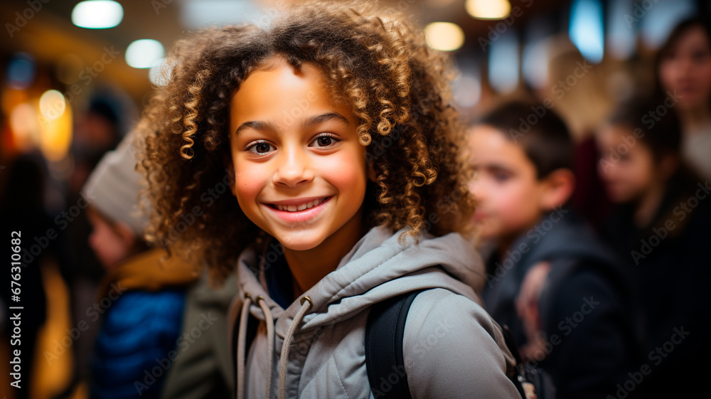 Fototapeta premium cute little african american boy at school