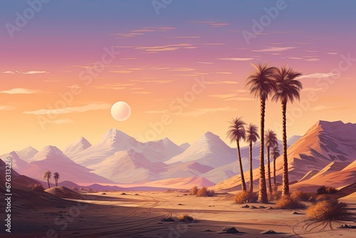 Calm desert view with palm trees