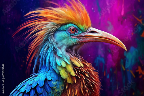  Immerse yourself in the vibrant world of wonder with this creatively crafted illustration showcasing the brilliance of an exotic and colorful bird. Ai generated