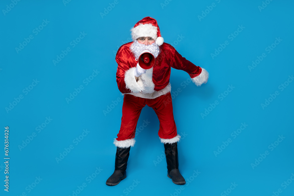 Santa Claus, with a megaphone in his hands. Santa Claus, with a megaphone in his hands.