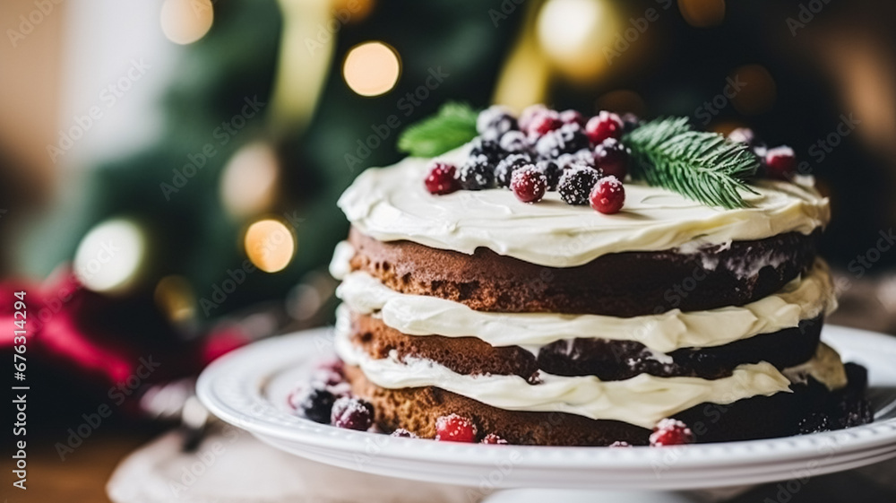 custom made wallpaper toronto digitalChristmas cake, holiday recipe and home baking, pudding with creamy icing for cosy winter holidays tea in the English country cottage, homemade food and cooking