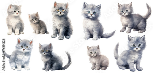 grey kitty watercolor illustration clipart. Generative AI