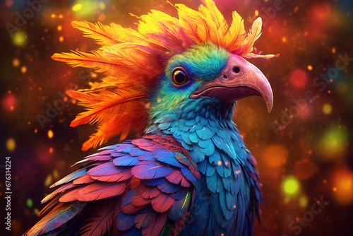  Immerse yourself in the vibrant world of wonder with this creatively crafted illustration showcasing the brilliance of an exotic and colorful bird. Ai generated © dragomirescu
