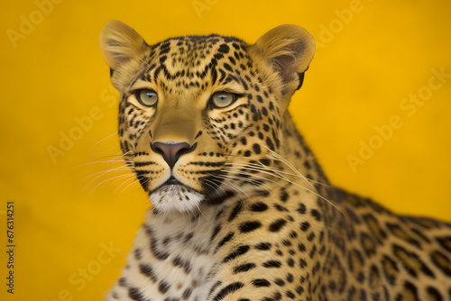 Leopard on a yellow background. Neural network AI generated art