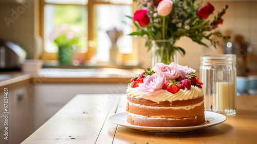 Homemade birthday cake in the English countryside house  cottage kitchen food and holiday baking recipe