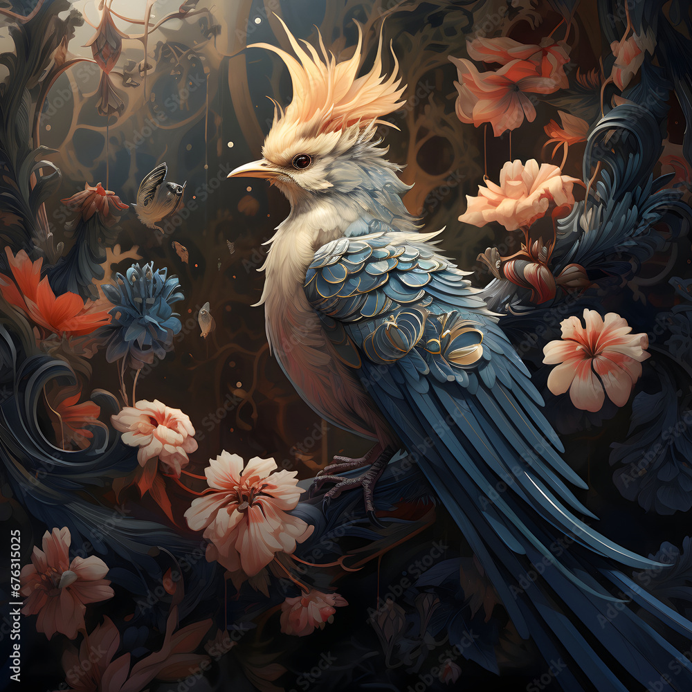 ethereal Bohemian Waxwing bird, Bombycilla garrulus - generated by AI ethereal Bohemian Waxwing bird, Bombycilla garrulus - generated by AI