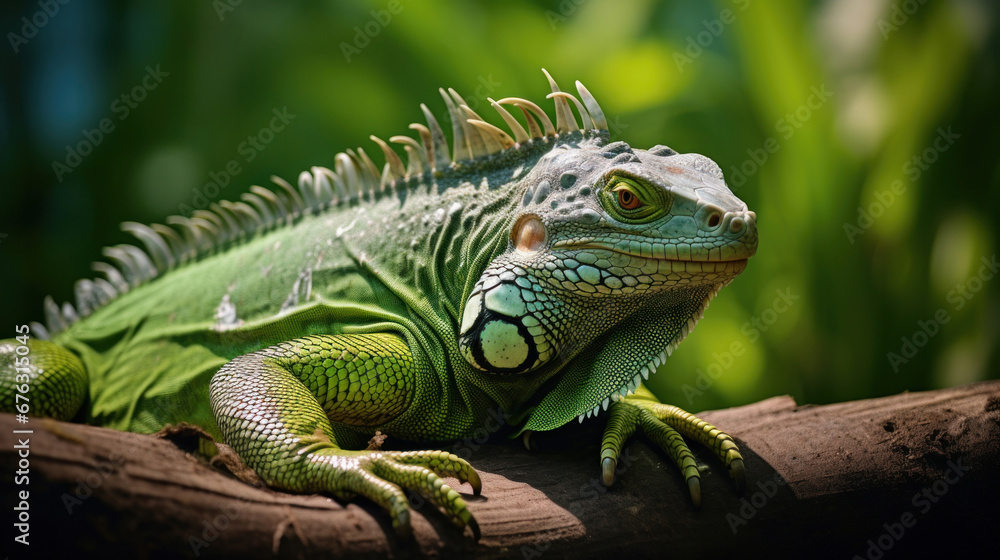 A big green iguana lizard in nature. A big green iguana lizard in nature.