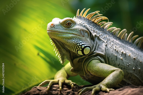 A big green iguana lizard in nature.