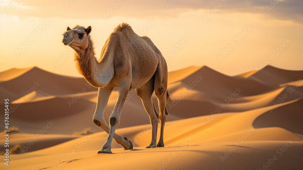 A camel going through the sand dunes, Gobi desert Mongolia. A camel going through the sand dunes, Gobi desert Mongolia.