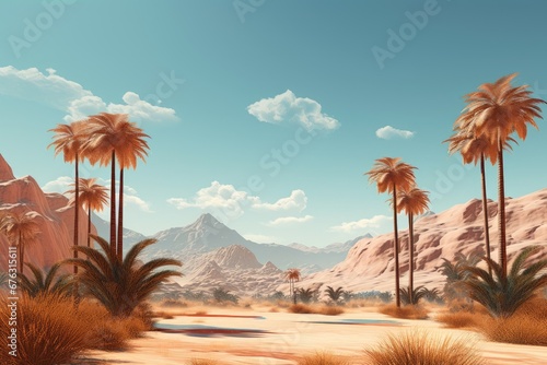 Calm desert view with palm trees