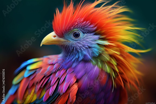  Immerse yourself in the vibrant world of wonder with this creatively crafted illustration showcasing the brilliance of an exotic and colorful bird. Ai generated © dragomirescu