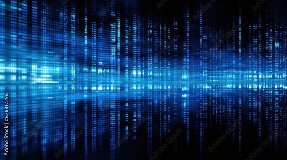 abstract Blue digital binary data on computer screen background 