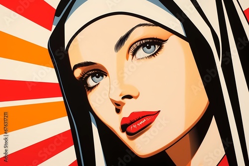 nuns, illustrations of monastic life in the church, religious painting © Nikita44