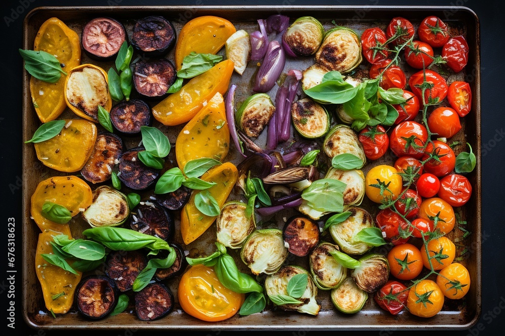 Savor the Harvest: Assorted Vegetables Roasted to Perfection on a Sheet Pan, Your Essential Side Dish Recipe