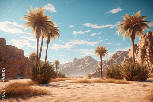Calm desert view with palm trees