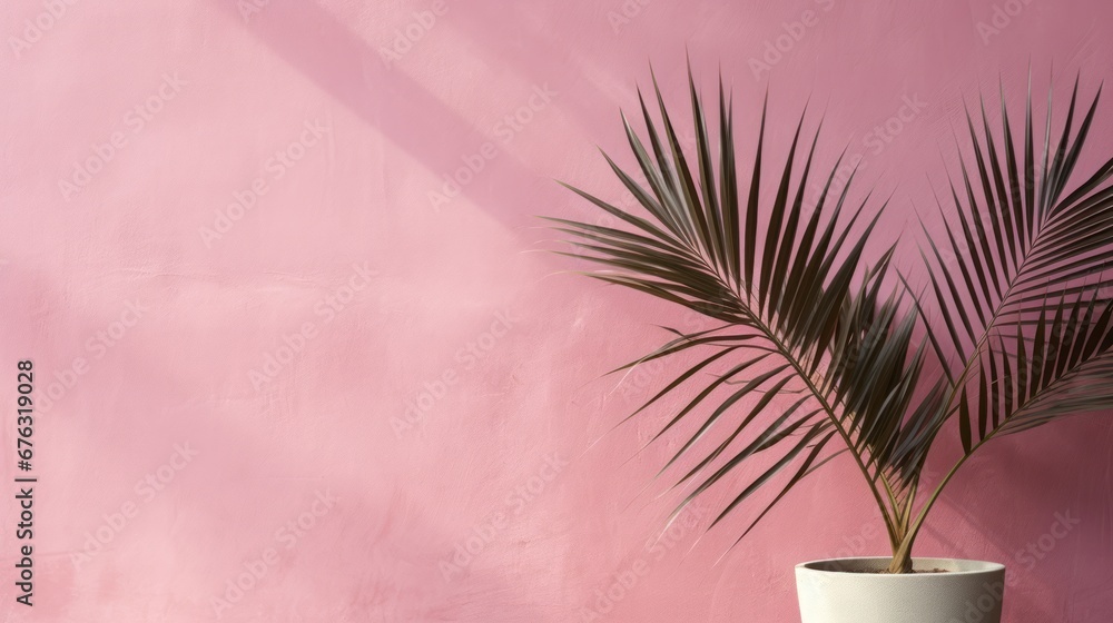 Background for graphics, light pink background with palm trees, background wall with nature