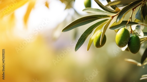 Wallpaper Mural Green Olive Branch on blur Nature Background with Copy Space  Torontodigital.ca