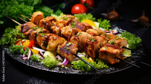 Traditional Kebab. Juicy pork skewers with vegetable