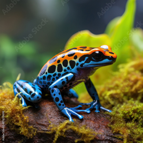 A colorful rainforest poison dart frog.