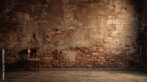 Old room with old brick wall, old house background photo