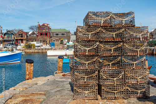 Lobster traps on the pier of Rockport fishing village, Massachusetts coast, USA photo