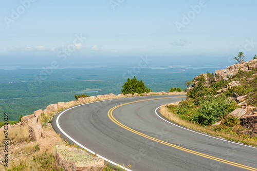 Curve of the Cadillac Mountain drive in Acadia national park, Maine, USA