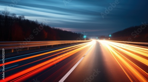 Road with beautiful light ,speed Traffic - light trails on motorway highway