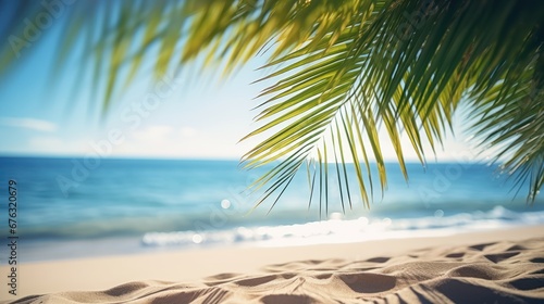 Sunny Tropical Beach With Palm Leaves Copy Space © CStock