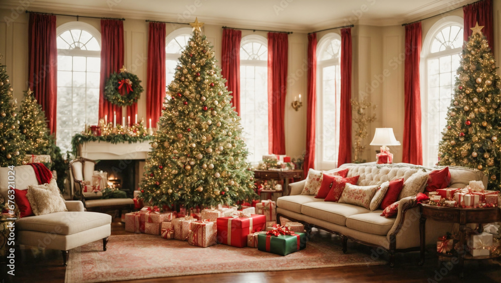 Festive holiday decorations in a cozy home interior. Festive holiday decorations in a cozy home interior.