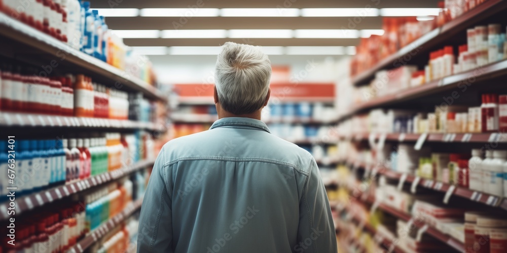 man looking at the products on the shelf man looking at the products on the shelf