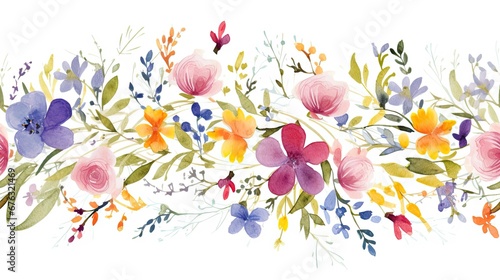 Seamless pattern watercolor arrangements with small flower. Botanical illustration minimal style. photo