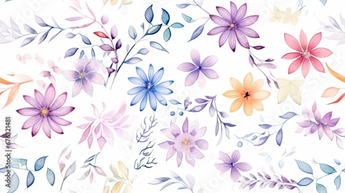 Seamless pattern watercolor arrangements with small flower. Botanical illustration minimal style.