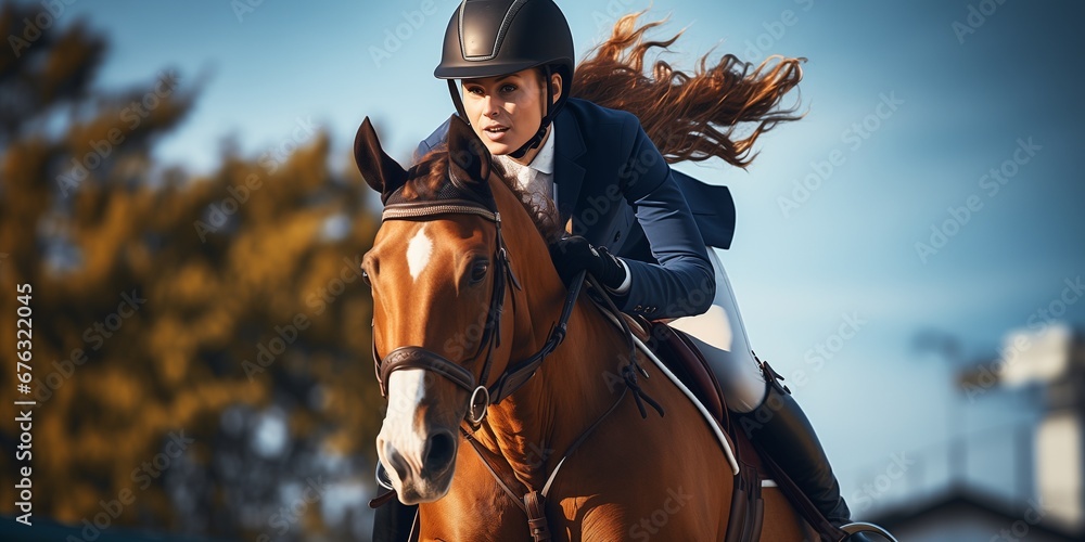 horse and rider jumping over an obstacle horse and rider jumping over an obstacle