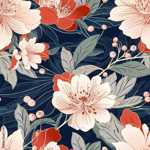 Seamless Floral Pattern in Asian Japanese Style