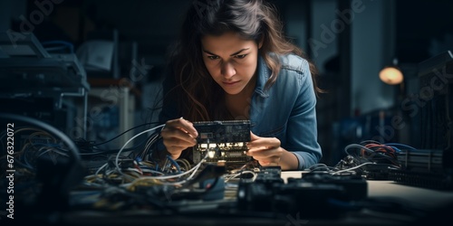 person is working on electronic equipment photo