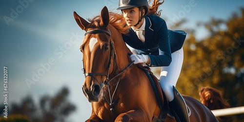 horse and rider jumping over an obstacle