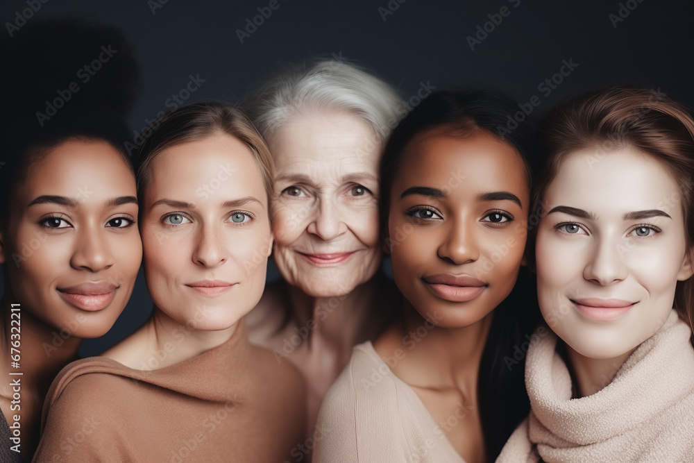 Multiethnic portrait of beautiful young women in studio. Concept beauty skin care Multiethnic portrait of beautiful young women in studio. Concept beauty skin care