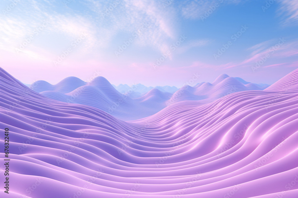 Purple Mountain Landscape with Vaporwave Wave
