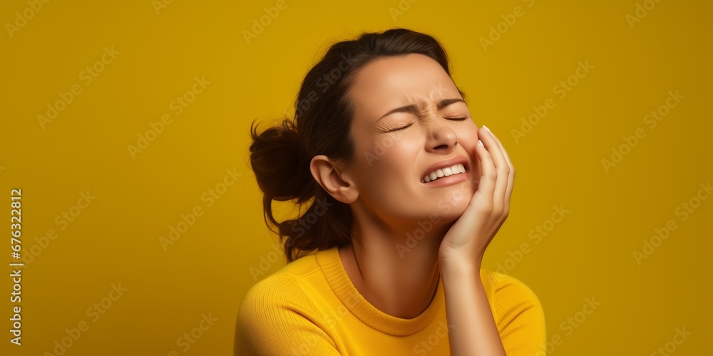 Fototapeta premium Portrait of an adult woman suffering from headache or toothache