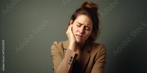Portrait of an adult woman suffering from headache or toothache