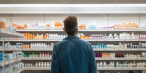 man looking at medicine cabinet for a medicine
