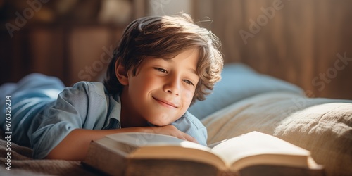 child is laying around resting with a book