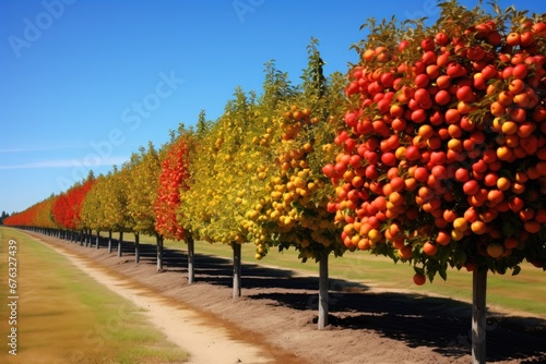 Colorful rows of fruit trees