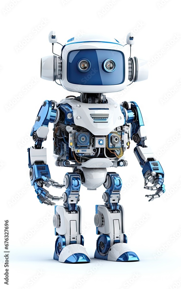 Cute blue robot illustration isolated on white background, kids robot model in bright blue color, RB007 Cute blue robot illustration isolated on white background, kids robot model in bright blue color, RB007