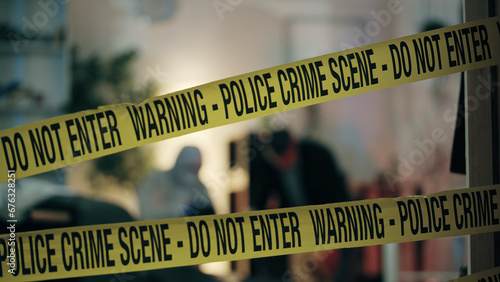 Quadro su tela The forensics team is working at the crime scene, collecting evidence in the vic