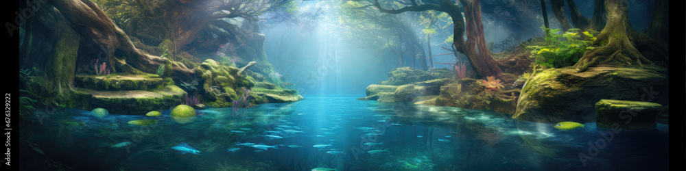 Fototapeta premium Beautiful tranquil loagoon in summer sunnlight.