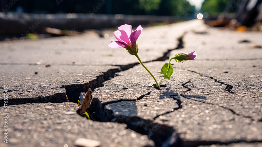 flower growing through a crack in the asphalt flower growing through a crack in the asphalt