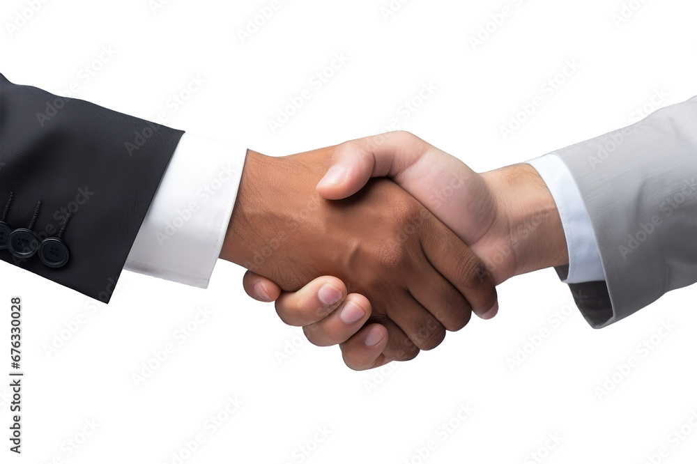 Close up view of two arms of executive men in suit and white shirt shaking hands on cutout PNG transparent background Close up view of two arms of executive men in suit and white shirt shaking hands on cutout PNG transparent background
