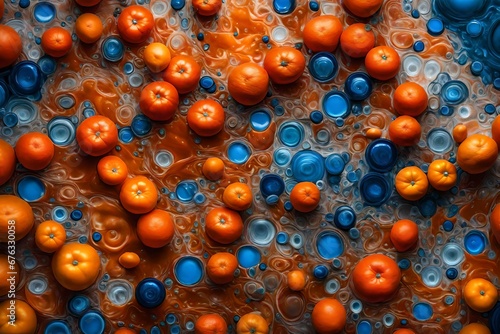 Liquid tangerine and azure creating an explosive abstract display.